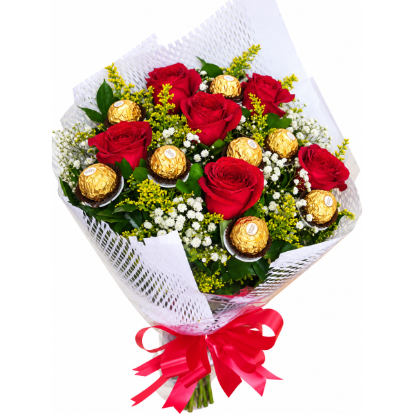 Buquê 6 Rosas + 8 Bombons "Love Ferrero"